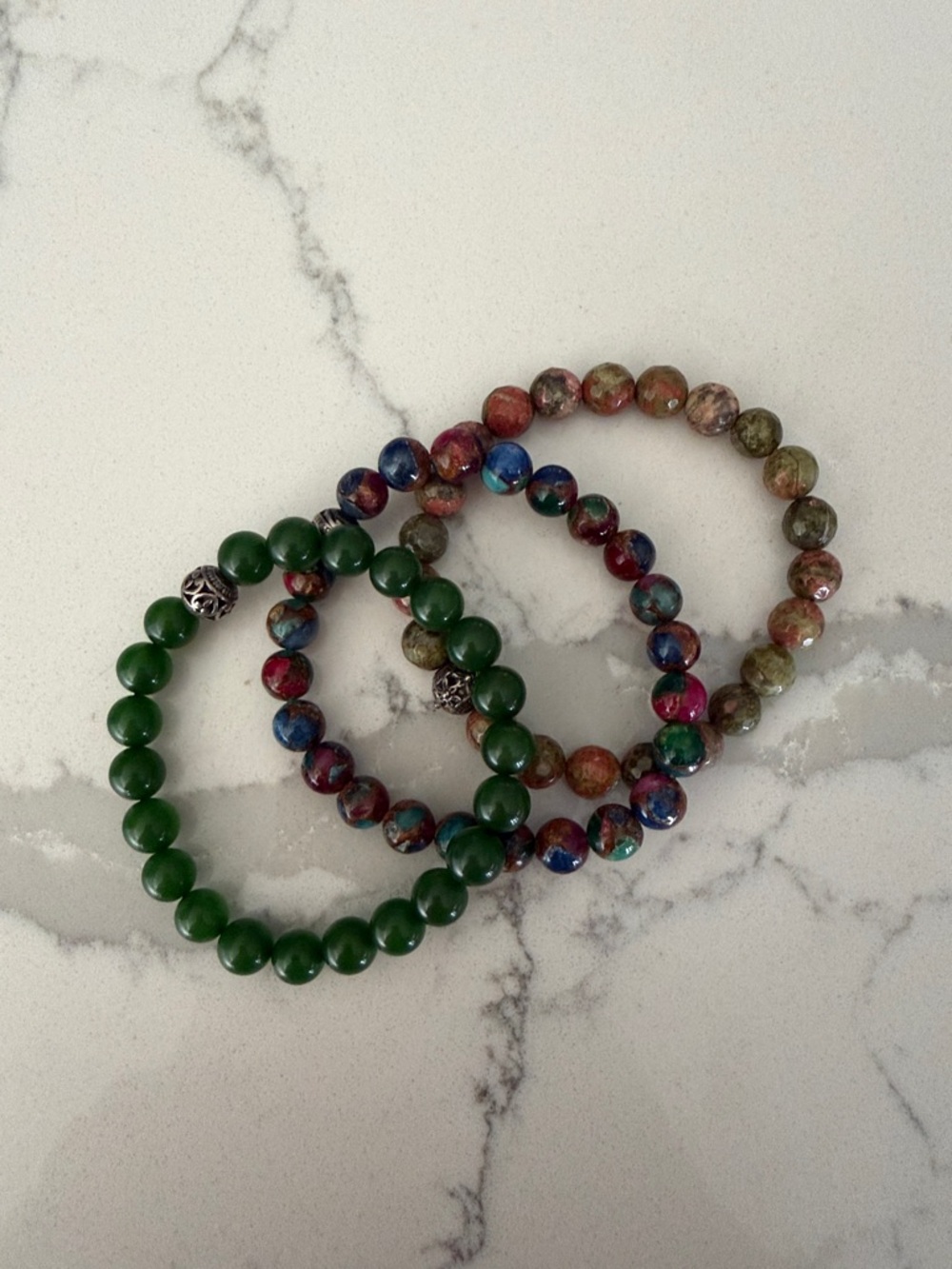 Stackable Green and Multicolor Beaded Bracelet Set (includes all 3 bracelets)